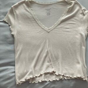 American Eagle Outfitters Cream Lace Trim Top